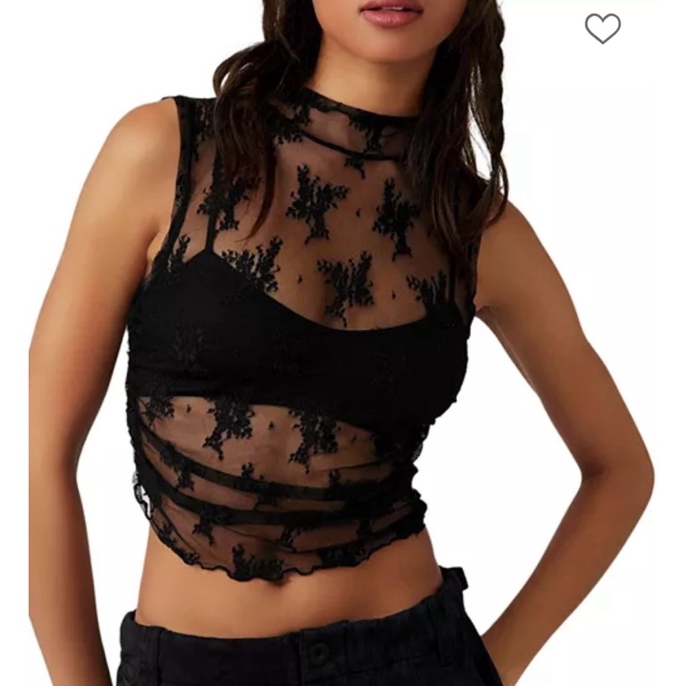 Free People Nice Try Solid Muscle Tank Layering Tank Size M mesh lace